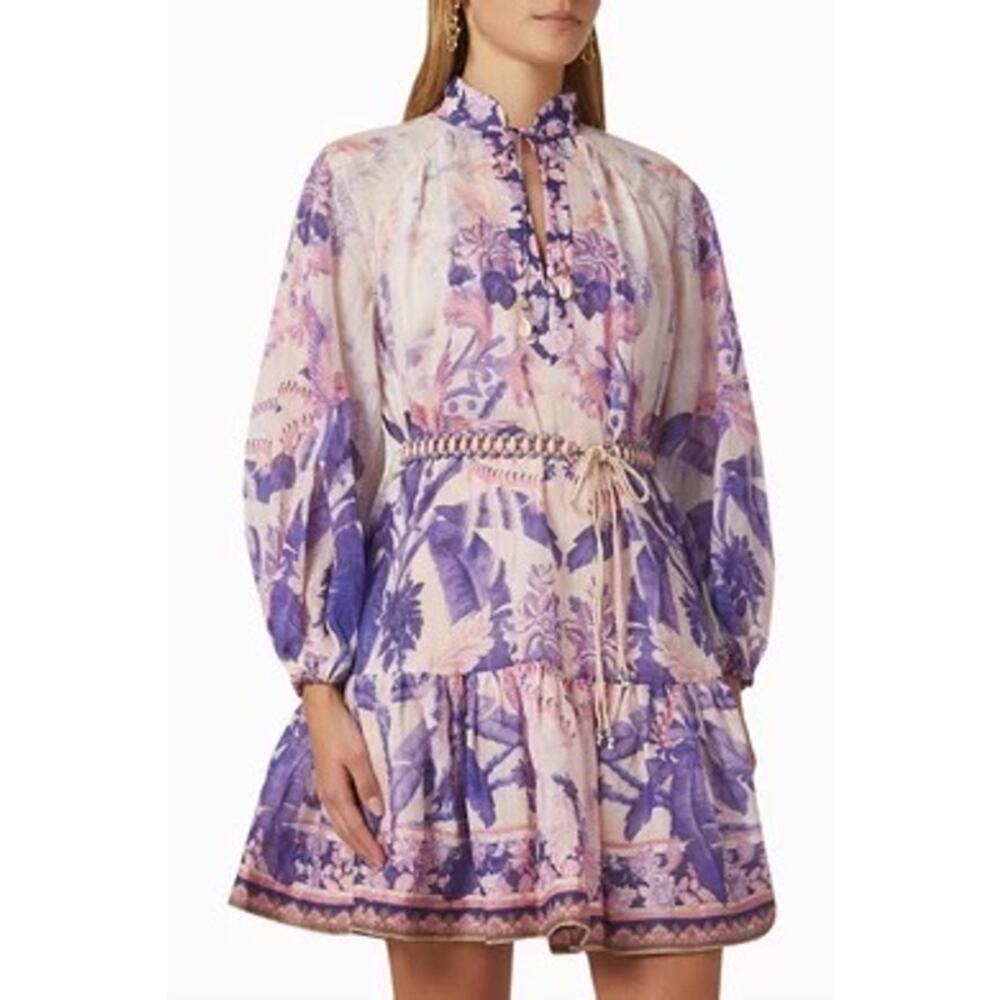 ZIMMERMANN Purple Palm Lyre Billow Mini Dress Size 0 / US Small - Picture 5 of 16